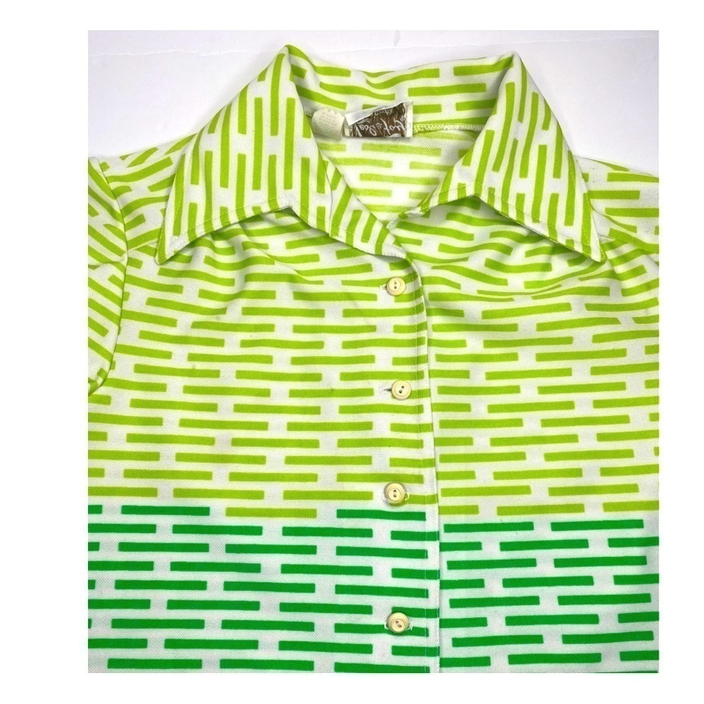 Vintage Butterfly Collar Ombré Lines Button Up Shirt Sz Med